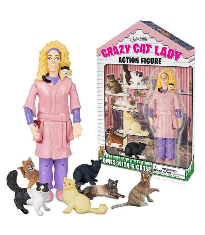 🐱 Crazy Cat Lady Action Figure & 6 Cats Set - Perfect Home Decor