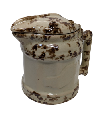 Vintage Short Stoneware Electric Kettle with Brown Mottled Glaze and Swing Lid