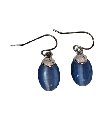 Silver-Toned Blue Glass Drop Earrings