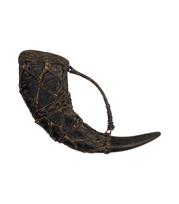 Water Buffalo Horn Drinking Vessel with Woven Fibre Carrying Loop