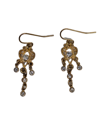 Gold-Tone Heart Drop Earrings With Clear Faceted Dangles