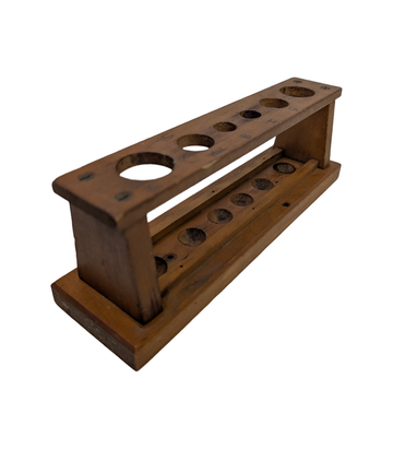 Vintage Wooden Seven-Hole Test Tube Rack with Graduated Apertures