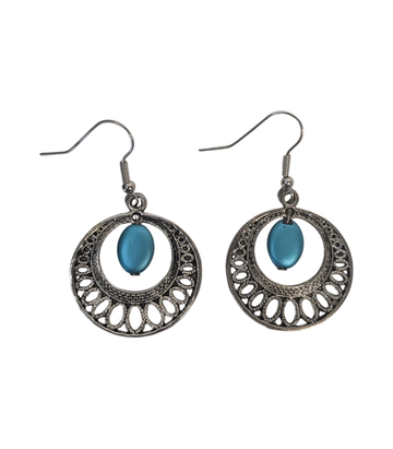 Tribal Style Circular Hook Earrings with Turquoise-Blue Beads