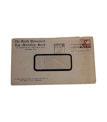 South Queensland Egg Marketing Board 1953 Posted Envelope with Scout Jamboree Stamp