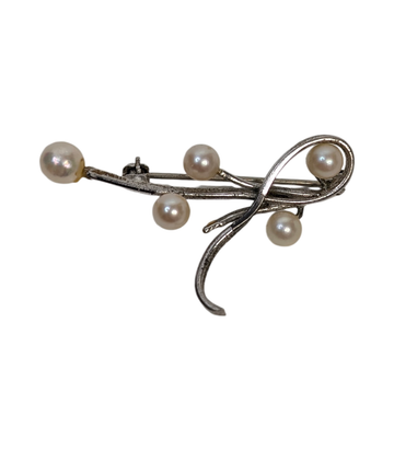 Silver-Coloured Pearl-Like Branch Brooch