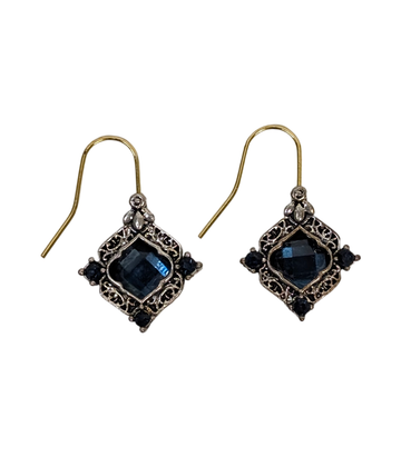 Blue Insert Diamond-Shaped Drop Earrings