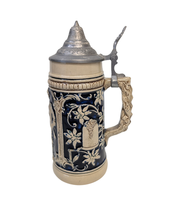 Figural Ceramic Beer Stein with Hinged Lid and Branch Handle