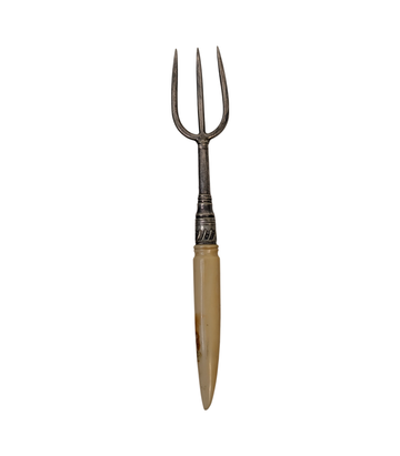Antique EPNS Silver-Plated Three-Tine Bread Fork with Faux Ivory Handle