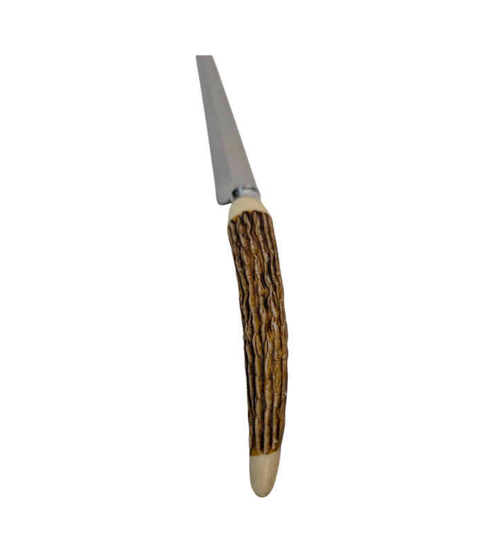Japan-Marked Stainless Steel Bread Knife with Faux Antler Handle