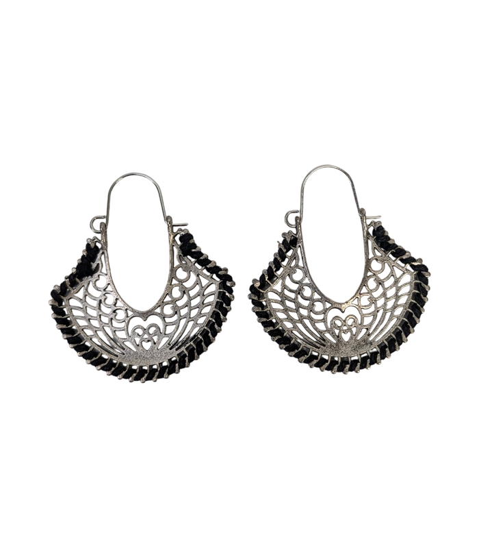 Tribal Silver-Coloured Heart Drop Earrings