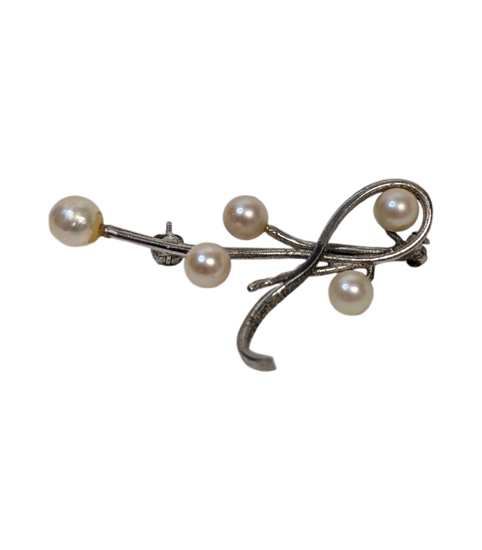 Silver-Coloured Pearl-Like Branch Brooch