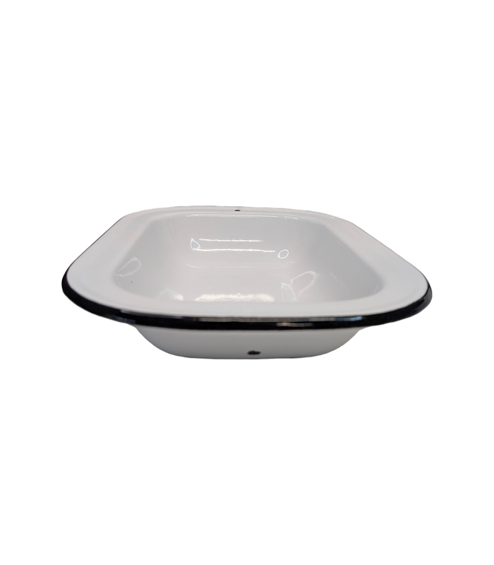 White Enamel Rectangular Baking Dish With Black Rim