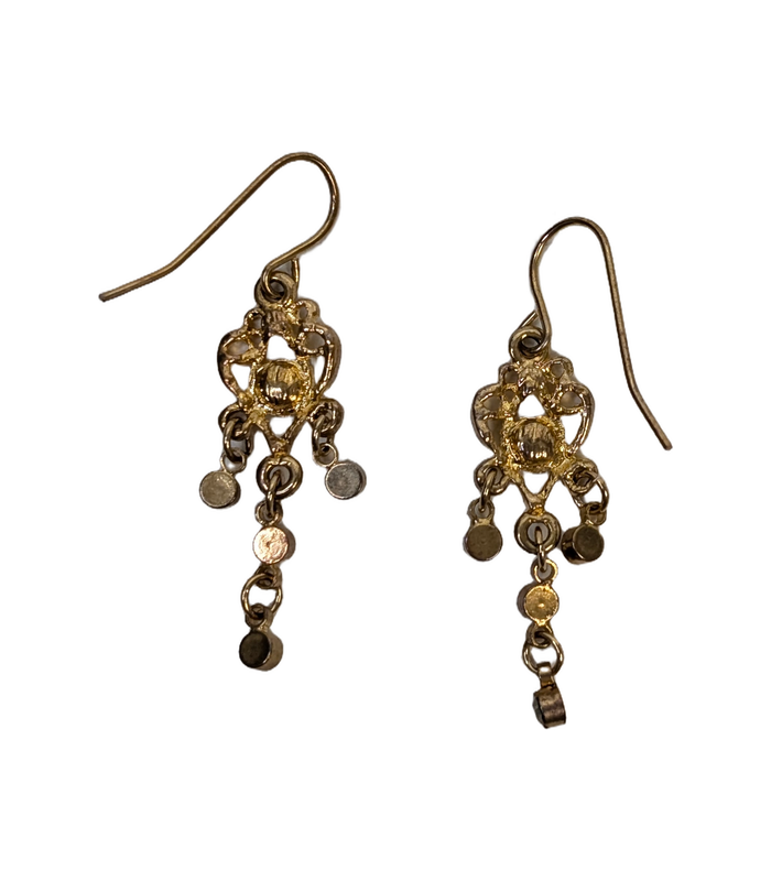 Gold-Tone Heart Drop Earrings With Clear Faceted Dangles