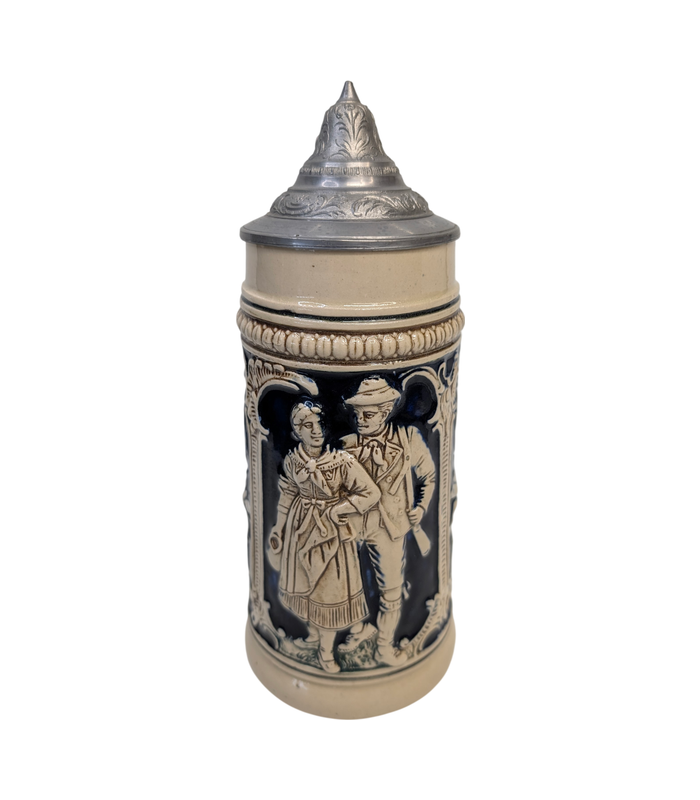 Figural Ceramic Beer Stein with Hinged Lid and Branch Handle