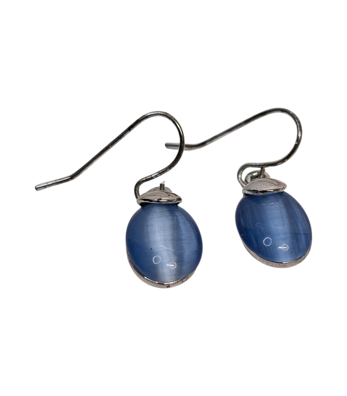 Silver-Toned Blue Glass Drop Earrings