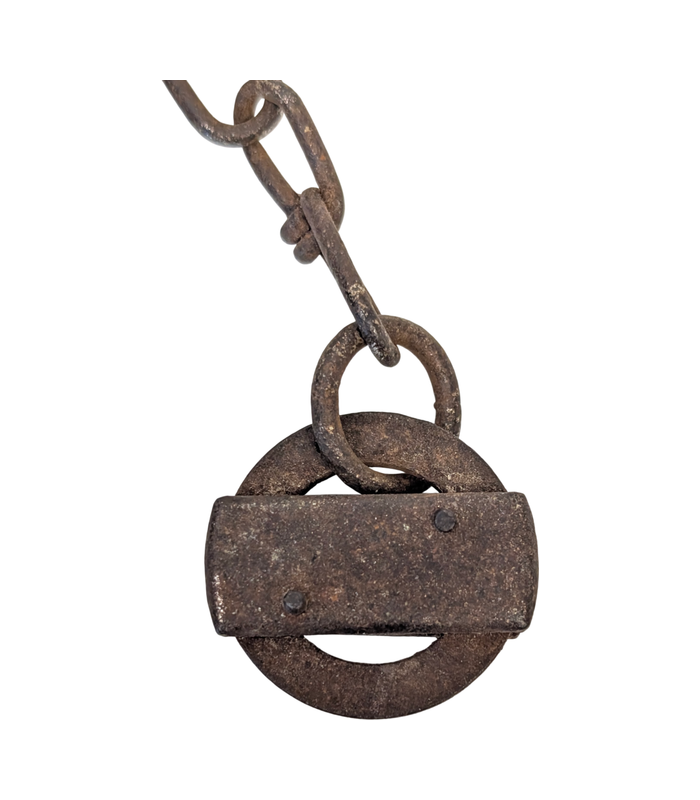 Vintage Round Padlock with Attached Chain