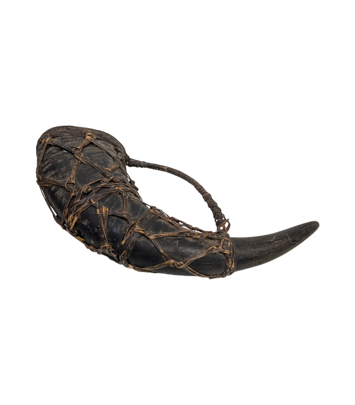Water Buffalo Horn Drinking Vessel with Woven Fibre Carrying Loop