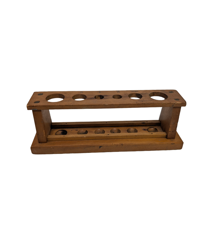 Vintage Wooden Seven-Hole Test Tube Rack with Graduated Apertures