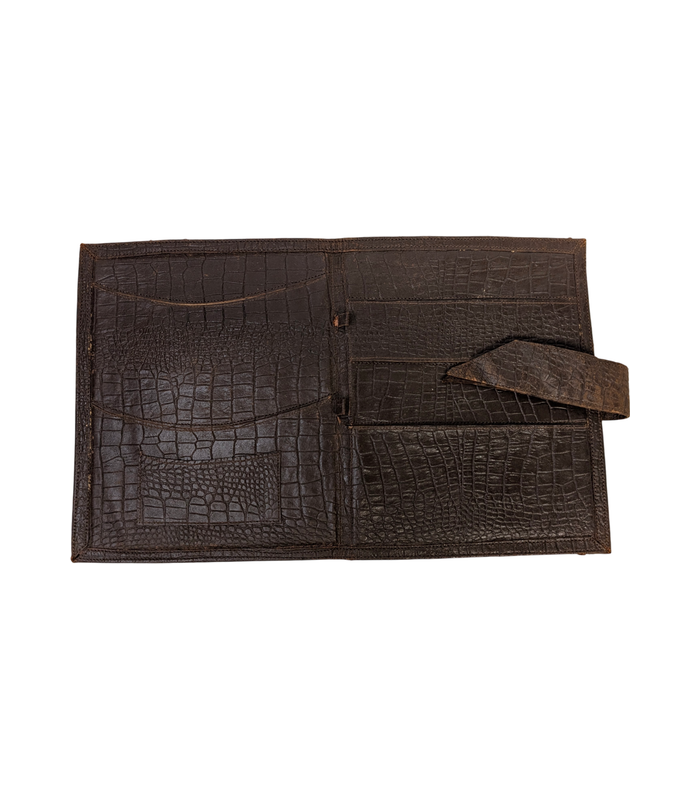 Dark Brown Reptile-Embossed Folding Document Organiser