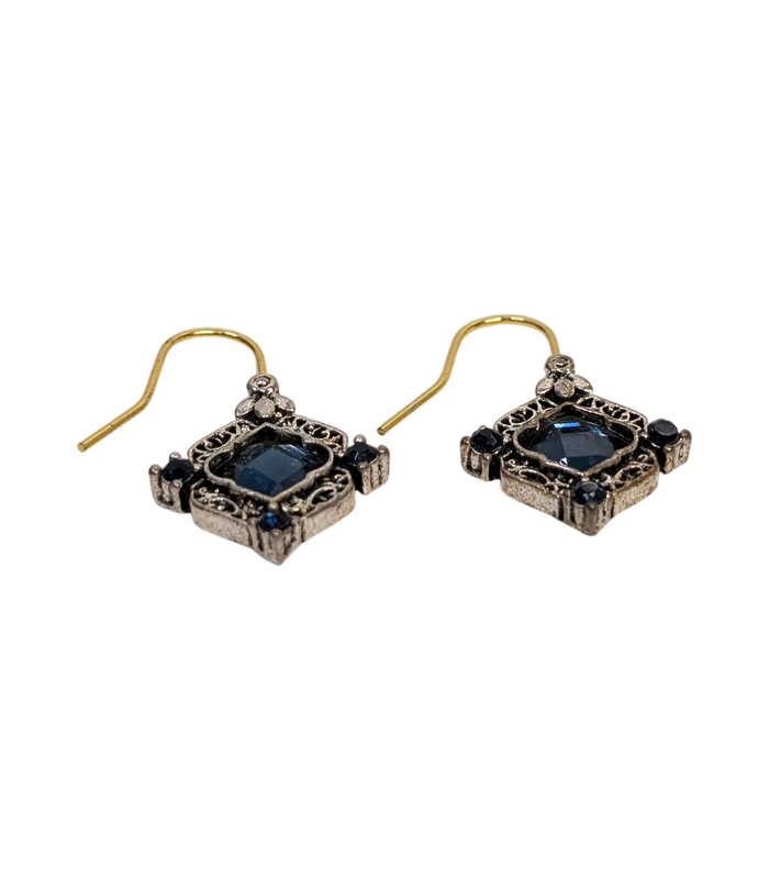 Blue Insert Diamond-Shaped Drop Earrings