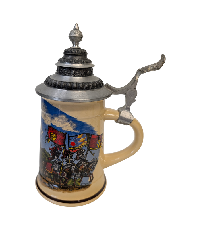 PRAHA Medieval-Style Cityscape Ceramic Beer Stein with Hinged Metal Lid