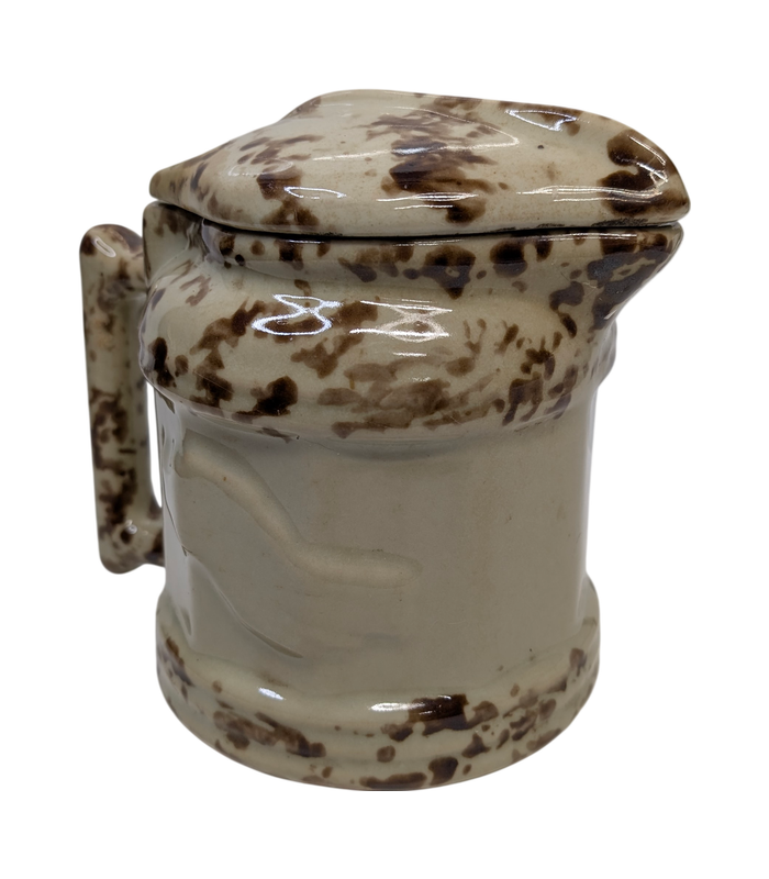 Vintage Short Stoneware Electric Kettle with Brown Mottled Glaze and Swing Lid