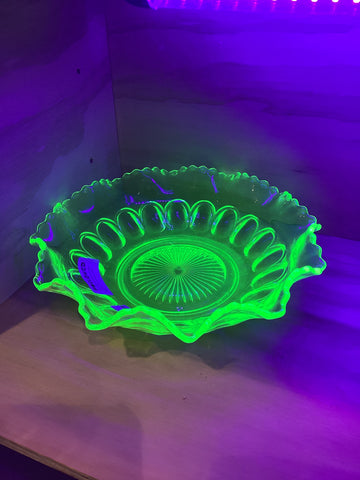 Citrine Uranium Glass Bowl - Fluted Rim - 6.2cm Tall
