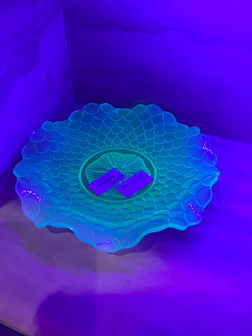 Uranium Glass Bagley Trinket Dish - Green Matte - 21cm