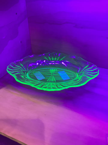 Uranium Glass Bowl - Green Fluted - 17.7cm