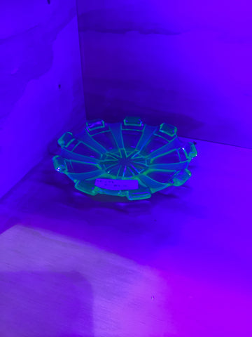 Vintage Uranium Glass Dish - Ribbed Round Pylon Pattern - 15cm