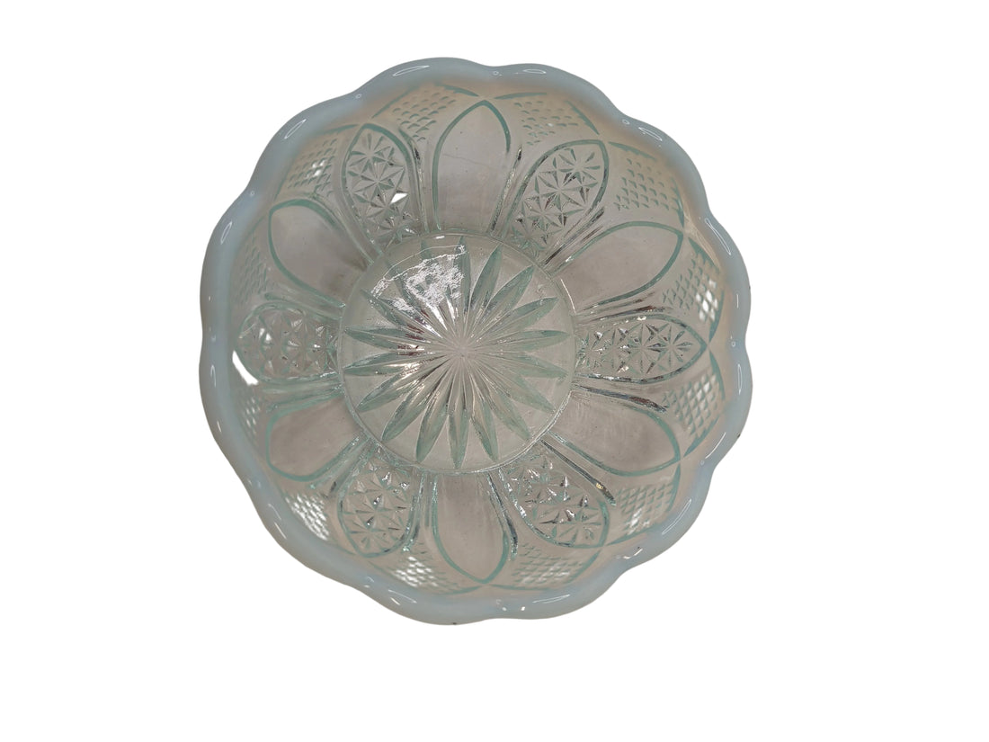 Blue Vaseline Glass Bowl - Fluted Rim - 20cm