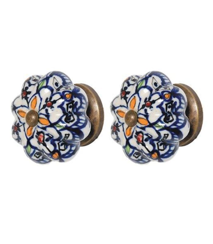 Ceramic Door Knob - Hand Painted - Moroccan - 45mm - 4x4x2cm (Set of 2) | Ink You