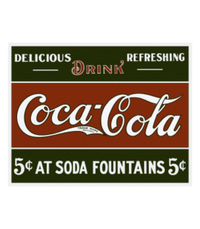 COKE - 5 Cents at Fountain Tin Sign 31.7cm x 40.6cm | Ink You