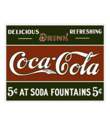 COKE - 5 Cents at Fountain Tin Sign 31.7cm x 40.6cm | Ink You