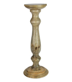 Teak Finish Wood Pillar Candle Stand 35cm | Ink You