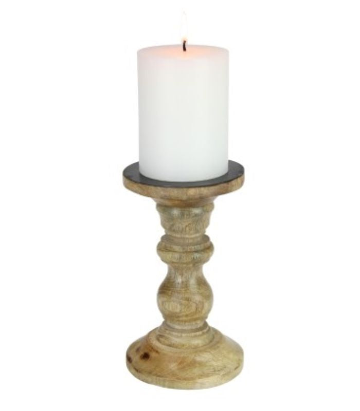 Teak Finish Wood Pillar Candle Stand 18cm | Ink You