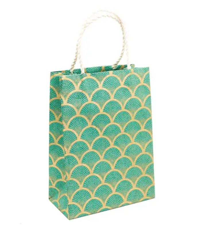 Gift Bag Medium-Fan Gold On Sea Green | Ink You