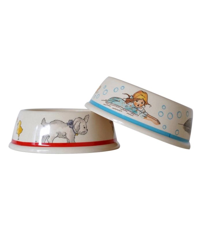 Alice in Wonderland Bamboo Pet Bowls Set of 2  Set A | Ink You