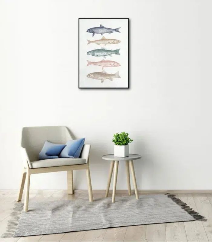 Framed Canvas Artwork - Assorted Vintage Fish - 50x70cm | Ink You