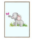 Framed Kids Artwork - Elephant & Friends - Sky Blue - 50x70cm | Ink You