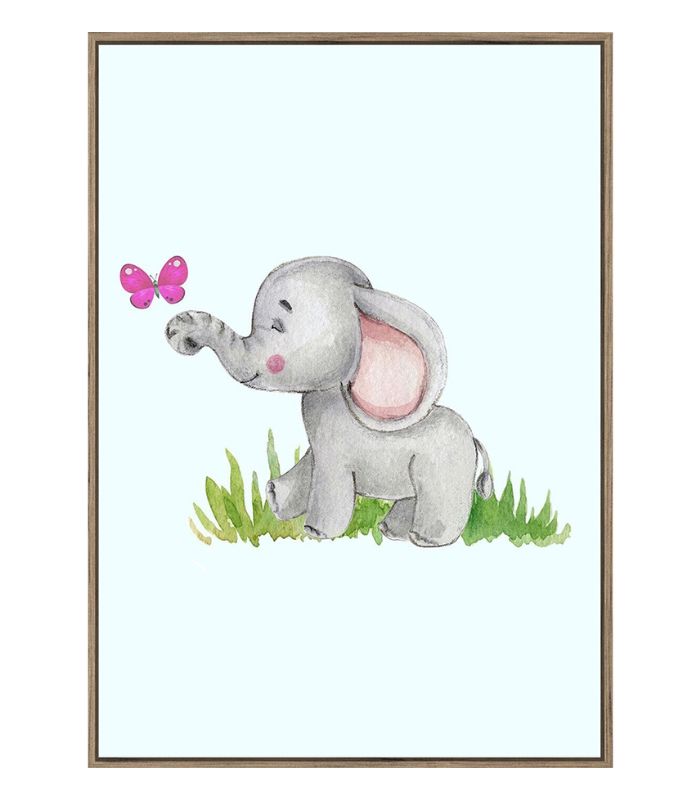 Framed Kids Artwork - Elephant & Friends - Sky Blue - 50x70cm | Ink You