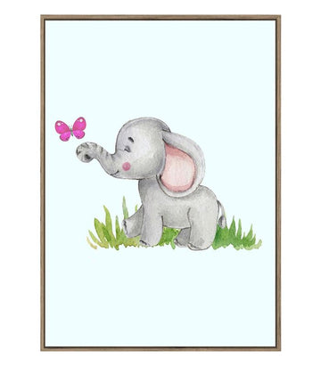 Framed Kids Artwork - Elephant & Friends - Sky Blue - 50x70cm | Ink You