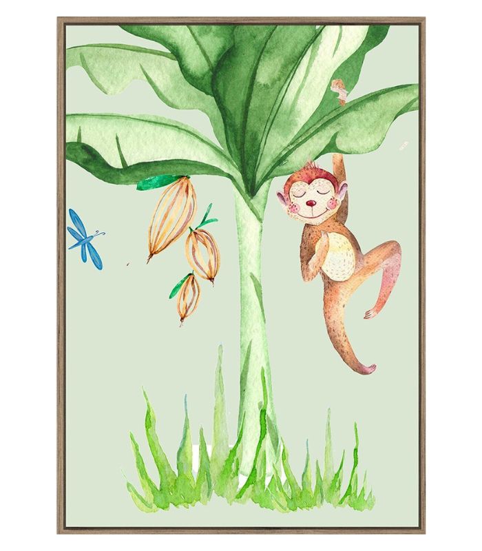 Framed Kids Artwork - Monkey & Friends - Sage Green - 50x70cm | Ink You