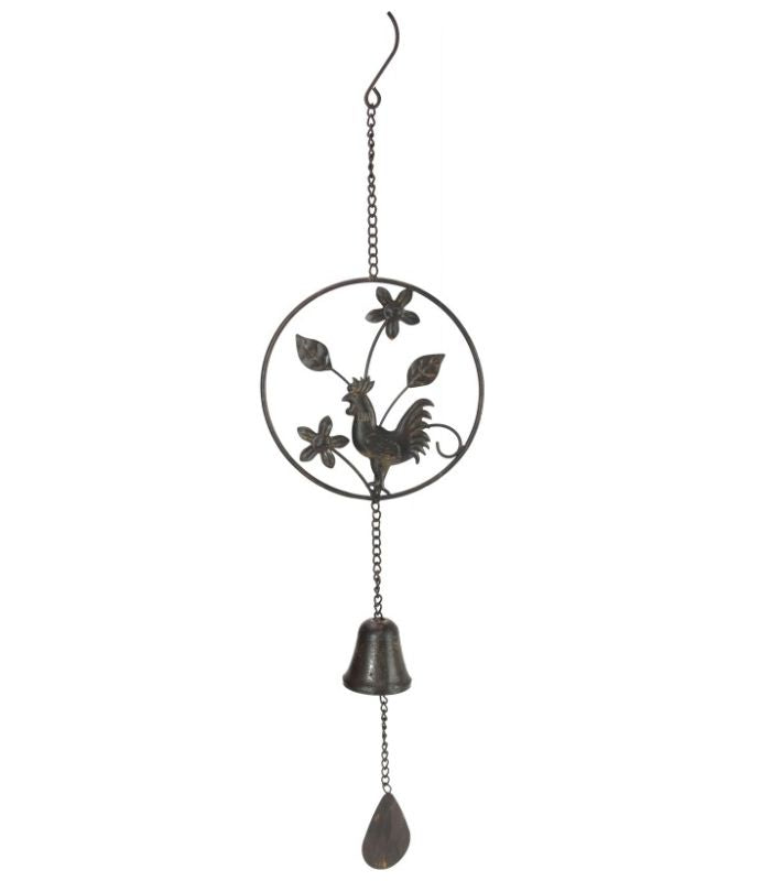 71cm Cast Iron Rooster in Ring With Bell Windchime | Ink You