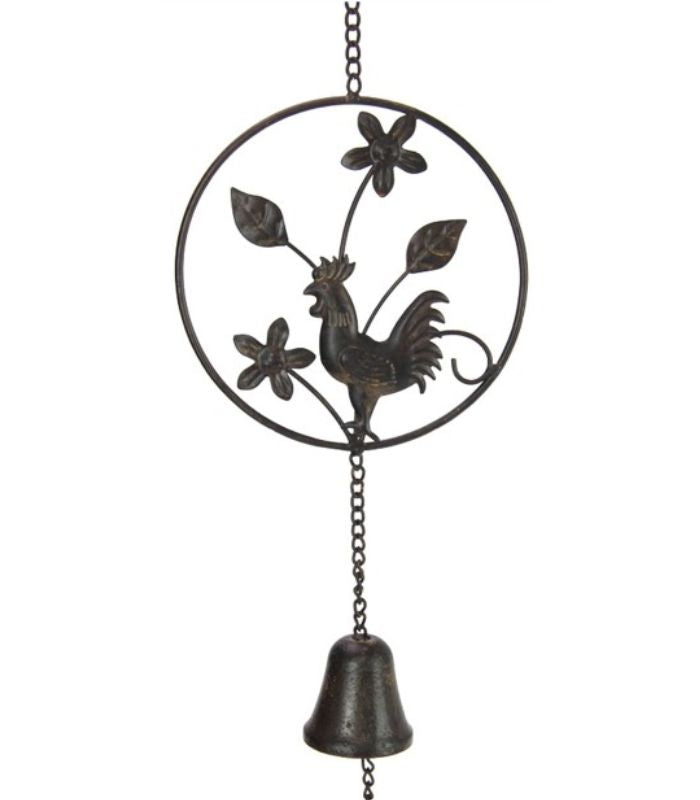 71cm Cast Iron Rooster in Ring With Bell Windchime | Ink You