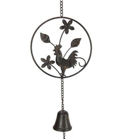71cm Cast Iron Rooster in Ring With Bell Windchime | Ink You