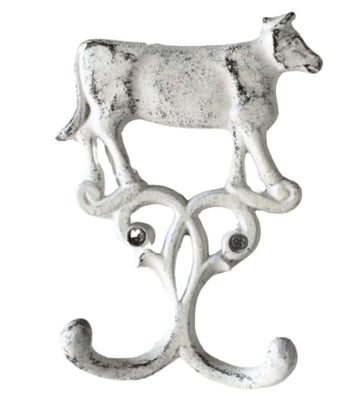 Meadows Cow Metal Double Wall Hook - White