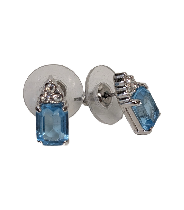 Light Blue Glass and Colourless Stone Stud Earrings