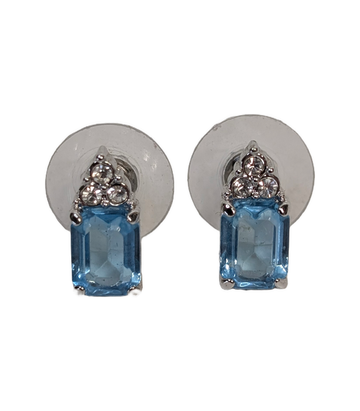 Light Blue Glass and Colourless Stone Stud Earrings