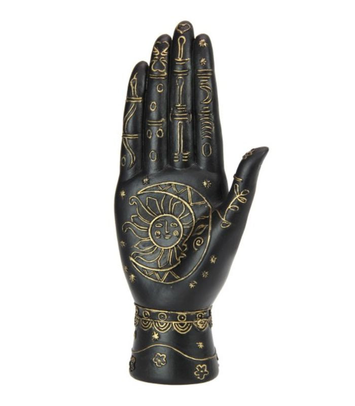 25cm black/gold palmistry phrenology hand - 0